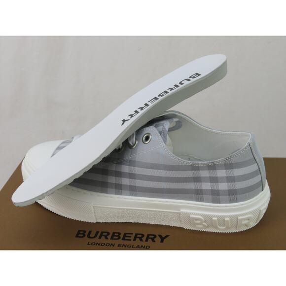 NIB BURBERRY JACK GRAY CHECK CANVAS LOGO WHITE CAP TOE SNEAKERS 43 10 ITALY - Picture 8 of 12